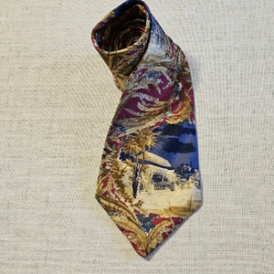 Vintage Guy Laroche Red Blue Brown Leaf Print Men’s Silk Tie Classic USA